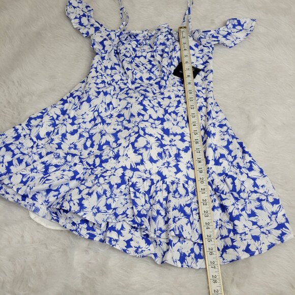 Lulu's Ring in Spring Blue White Floral Print Flutter Sleeve Mini Dress Large - Picture 6 of 14